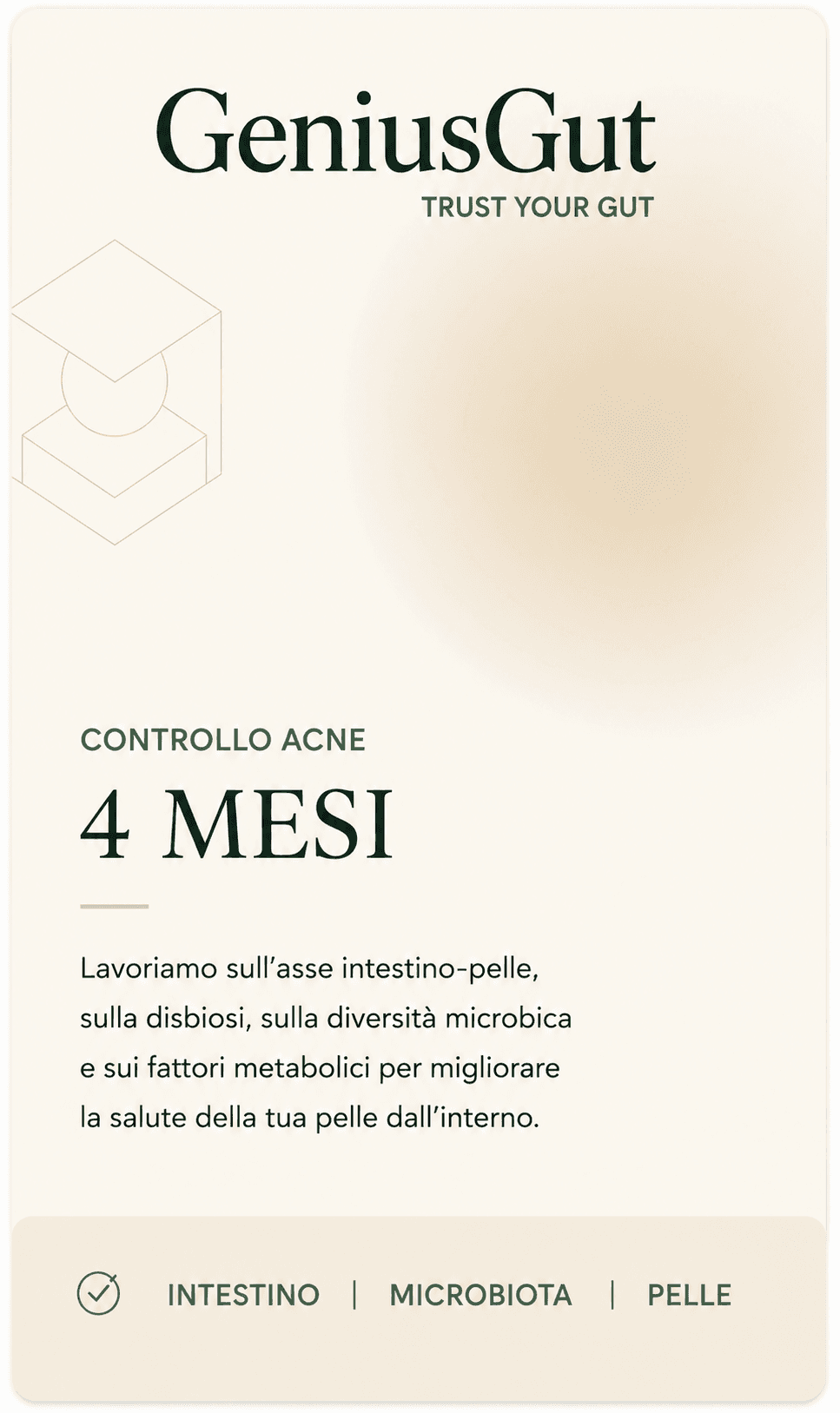 Cibi freschi e integrali che riflettono l'approccio food-first del percorso Acne & Intestino